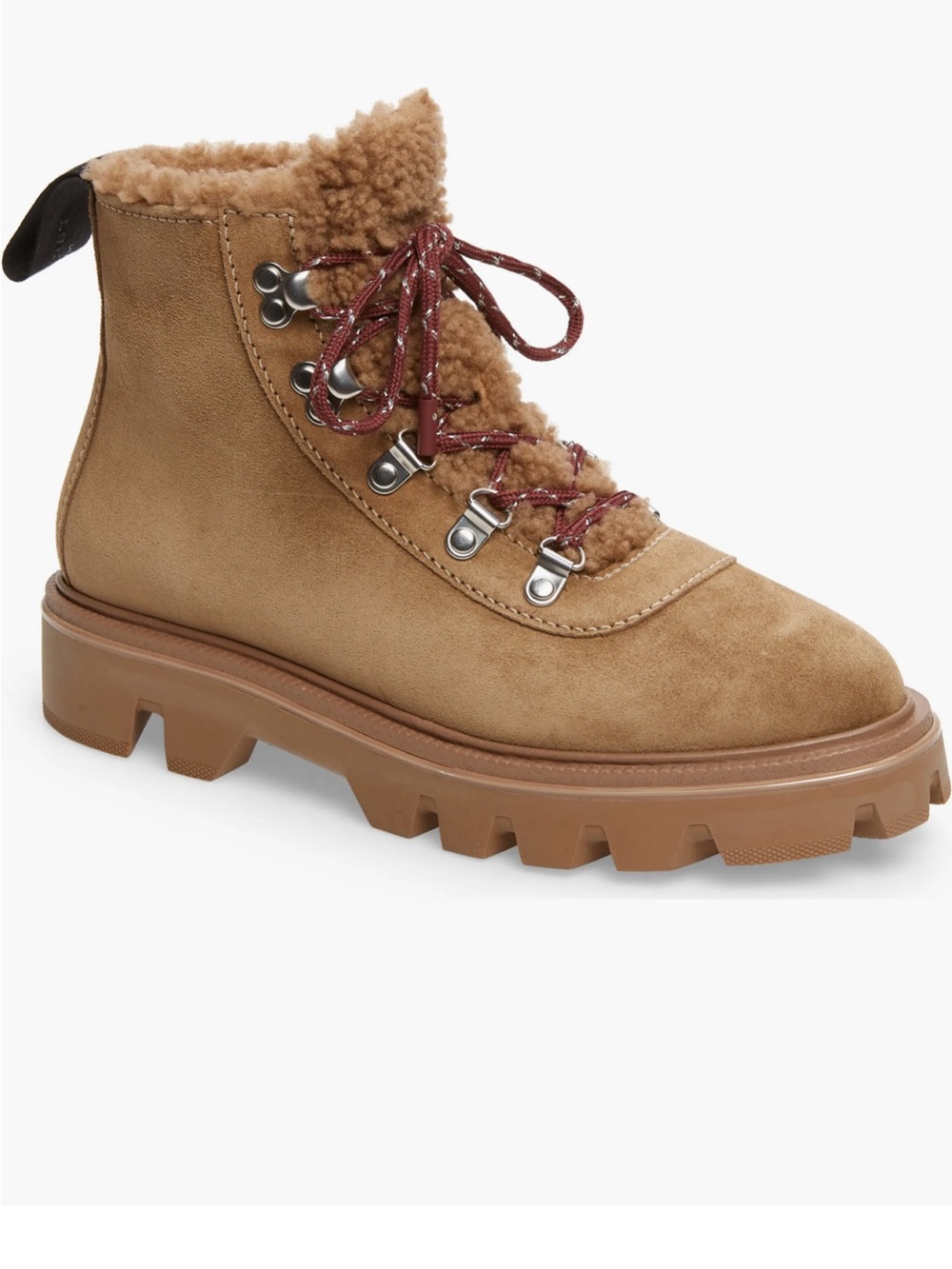rag & bone Tan Suede Lace-Up Lug Boot with Shearling Collar